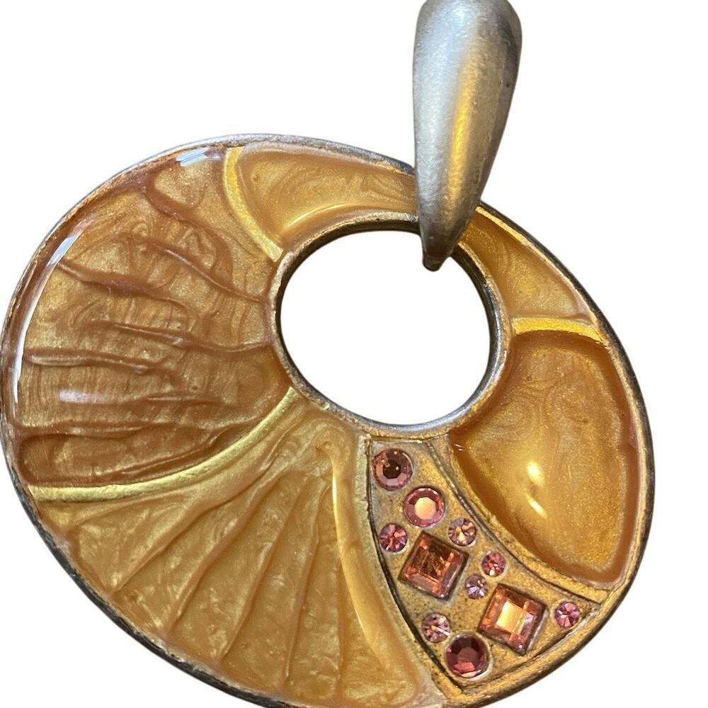 Vintage KC Chunky Statement Silver Tone Large Pendant Pink Rhinestones 2”